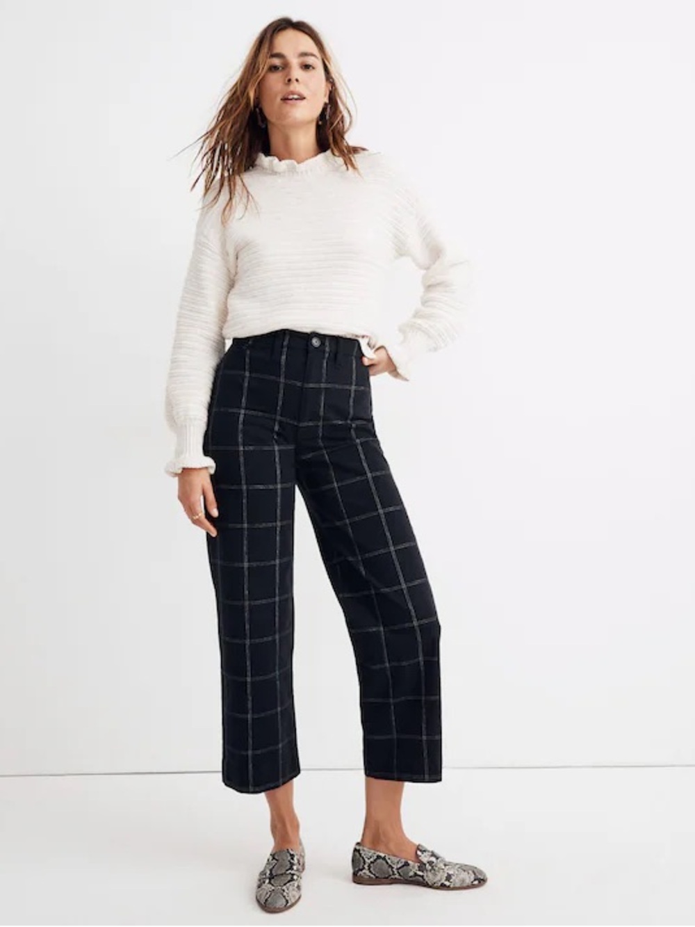 Madewell Slim Emmett Wide-Leg Crop Pants in Space-Dyed Windowpane Size 25